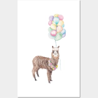 Llama alpaca boho flower garland balloon illustration Posters and Art